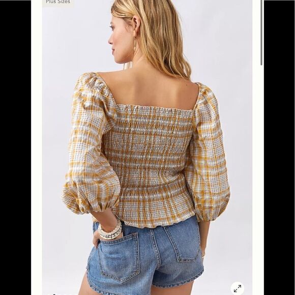 Anthropologie Maeve Plaid Square-Neck Blouse - Picture 2 of 3